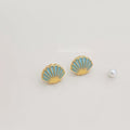 Sweet Geometric Shell Stud Earrings Eco-Friendly Copper Handmade Enamel Summer Jewelry