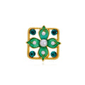 Vintage Green Enamel Flower Brooch With Faux Pearls And Rhinestones, Elegant Lapel Pin Suit Accessory