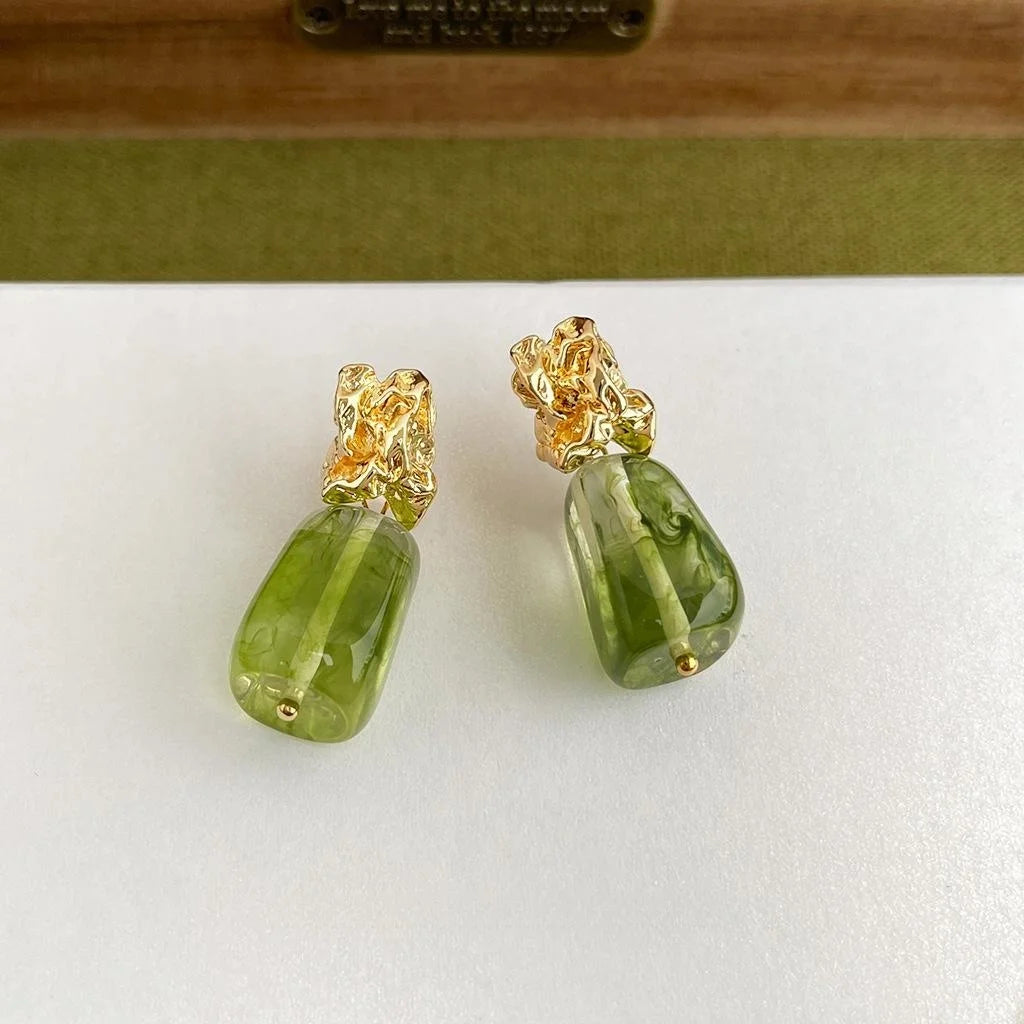 Forest Fairy Irregular Geometric Acrylic Drop Earrings Handmade Gradient Dyed Women's Jewelry