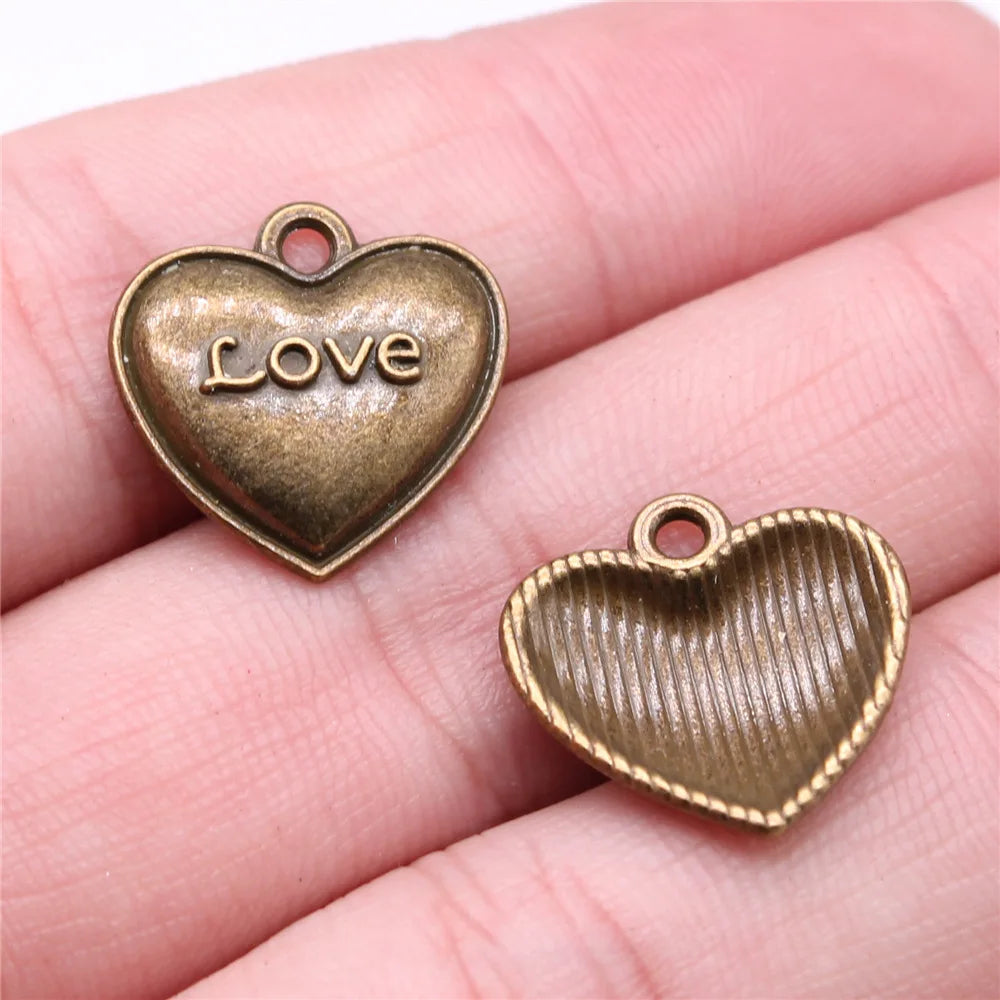17x17mm 1g Antique Bronze Zinc Alloy Love Heart Charm Pendant for DIY Necklace Bracelet Jewelry