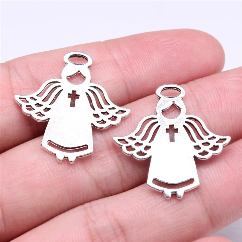27x26mm 2.14g Antique Silver Zinc Alloy Cross Angel Charm Pendant for DIY Necklace Bracelet Making