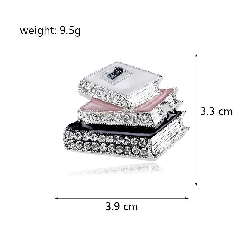 Luxury Rhinestone Three Books Brooch Pin With Enamel Pages, Creative Lapel Corsage Suit Accessory Gift