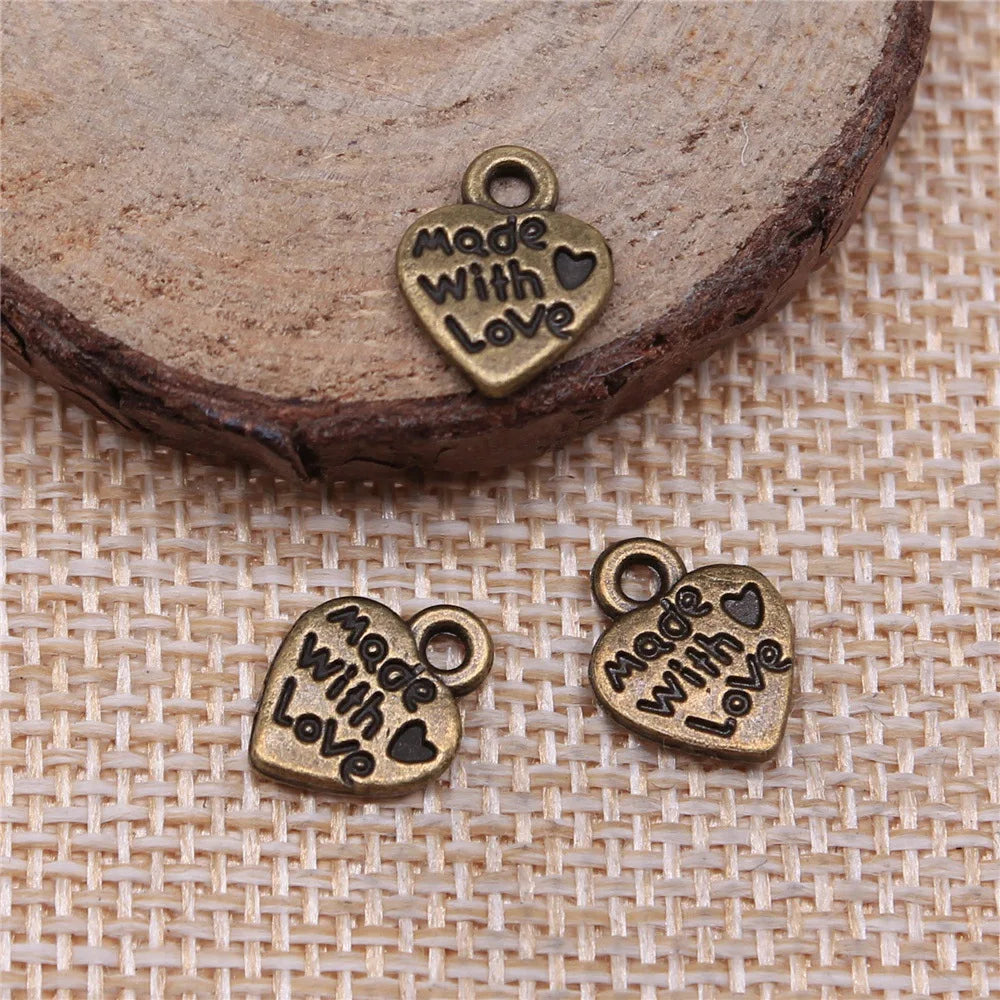 10mm 0.6g Multicolor Zinc Alloy Made With Love Heart charm pendant for DIY bracelet making