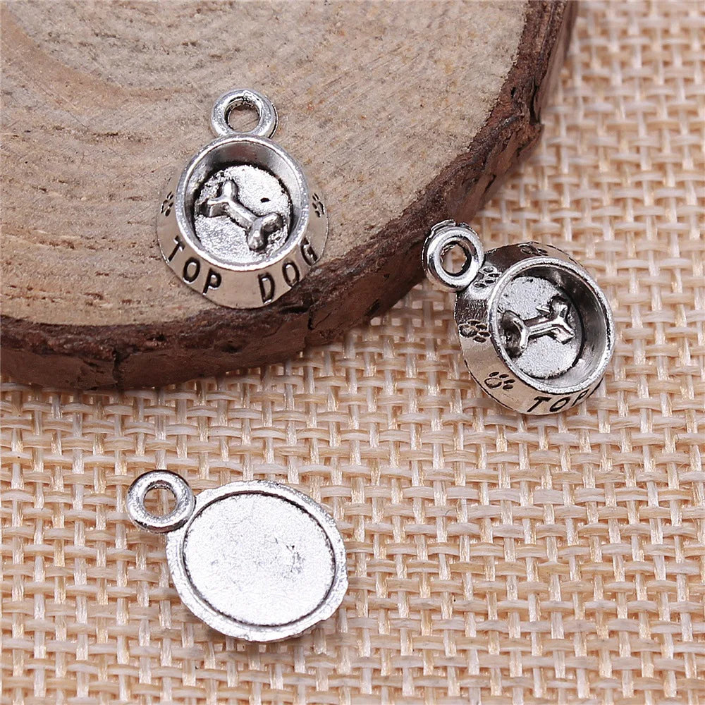 15x10mm 0.9g Multicolor Zinc Alloy Dog Bowl Charm Pendant for DIY Pet Theme Jewelry Making