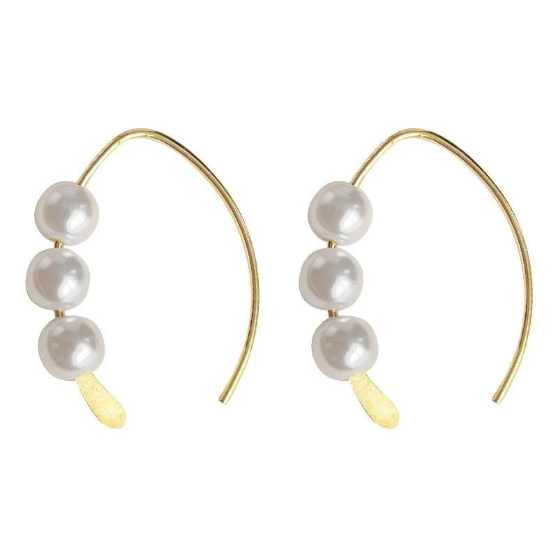 14K Gold Plated Copper Geometric Hoop Pearl Drop Earrings Light Luxury Minimalist Style