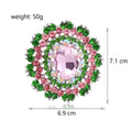 Elegant Pink Green Floral Rhinestone Crystal Brooch, Luxury Bouquet Lapel Pin Corsage Suit Accessory Gift