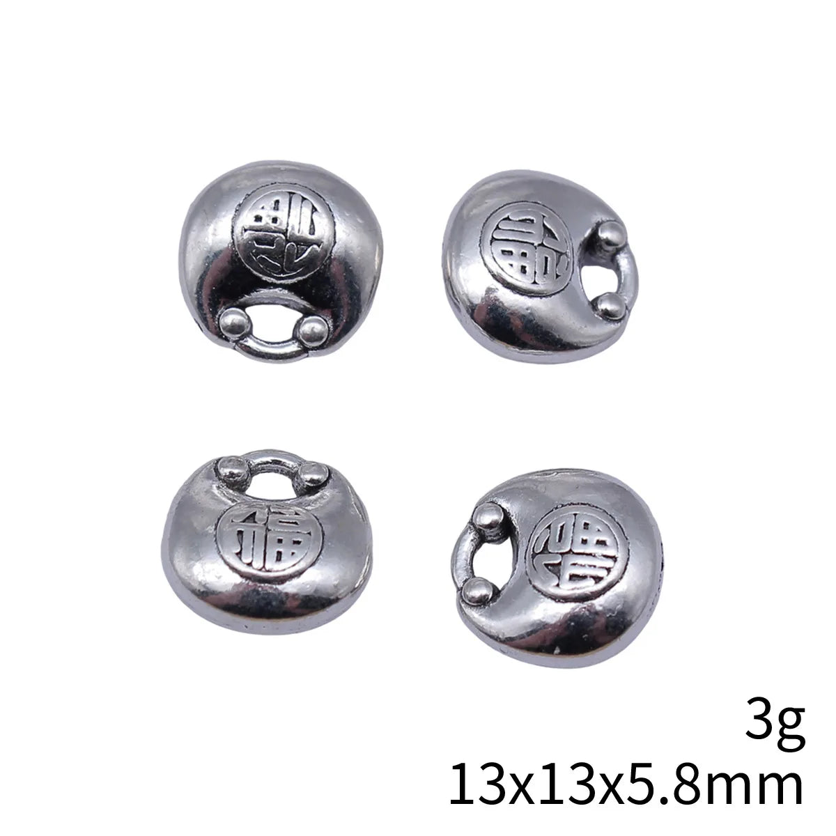 13x13x5.8mm 3g Antique Silver Zinc Alloy Fu Character Lock Charm Pendant for DIY Jewelry Making