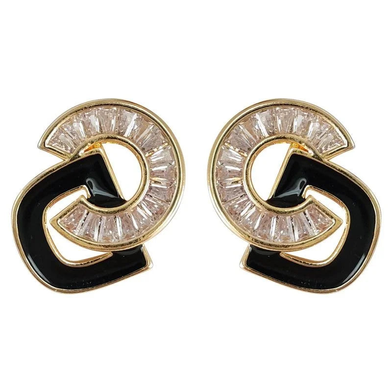 Light Luxury Copper Enamel English Letter Zircon Stud Earrings Vintage French Style