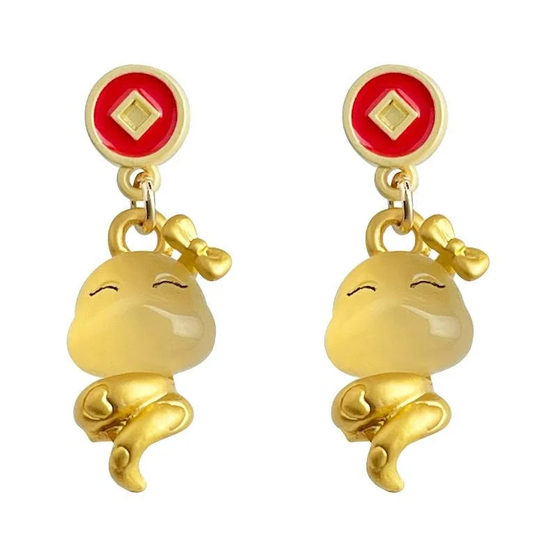 Copper Snake Zodiac Drop Earrings New Chinese Style Festive Lunar New Year Jewelry