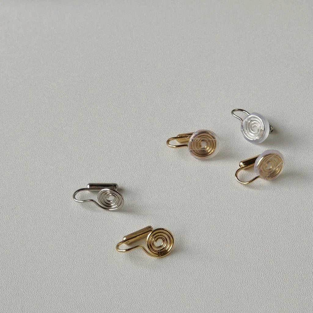 14K Gold Plated Metal Spiral Disc Clip On Drop Earrings For Women Ear Hole Converter