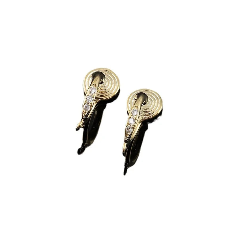 Elegant Gold Alloy Spiral Hoop Stud & Clip On No Piercing Rhinestone Ear Cuff DIY Jewelry Earrings