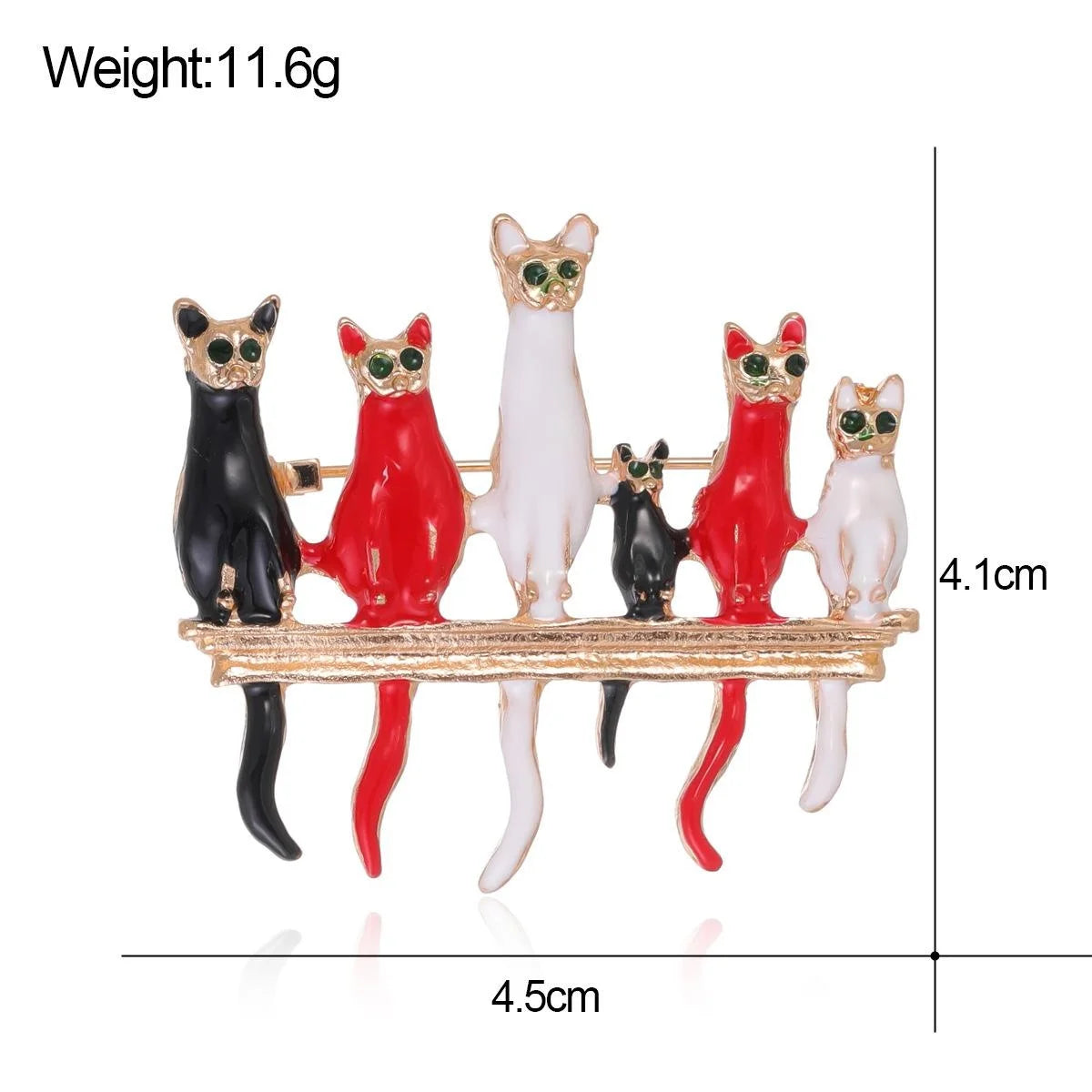 Cute Six Cartoon Cats Alloy Enamel Brooch With Gold Tone Bar, Creative Lapel Pin Corsage Suit Accessory Gift