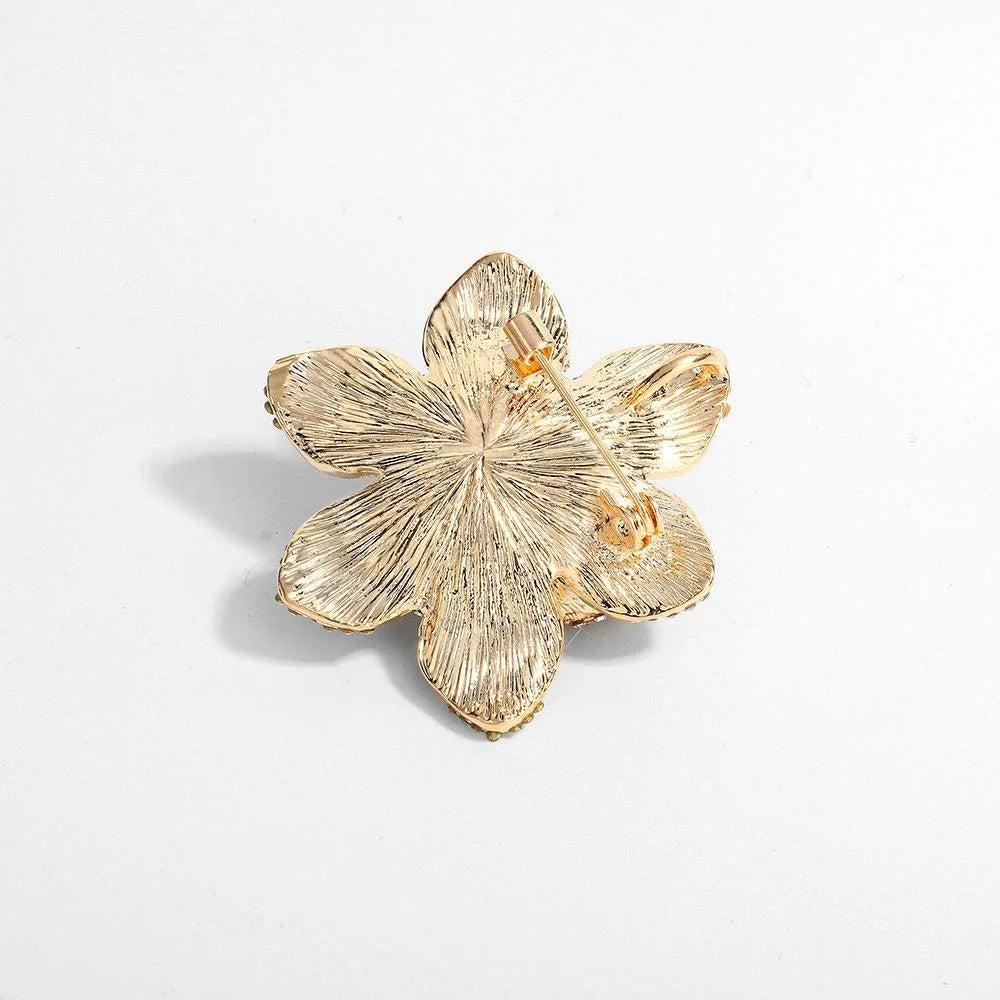 Elegant Pink Enamel Begonia Flower Brooch With Faux Pearl And Rhinestones, Floral Lapel Pin Gift