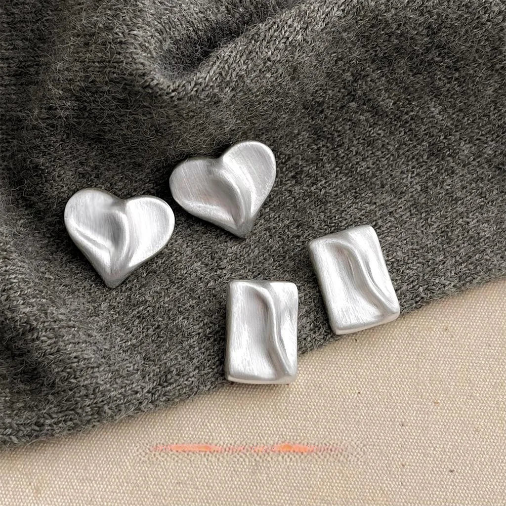 Brushed Copper Irregular Heart Geometric Stud Earrings Matte Minimalist Fashion Jewelry
