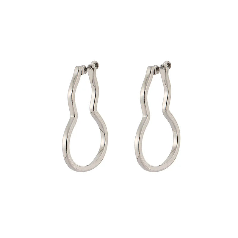Elegant Hollow Alloy Gourd Hoop Stud & Clip On No Piercing Metal Ear Cuff Statement Earrings
