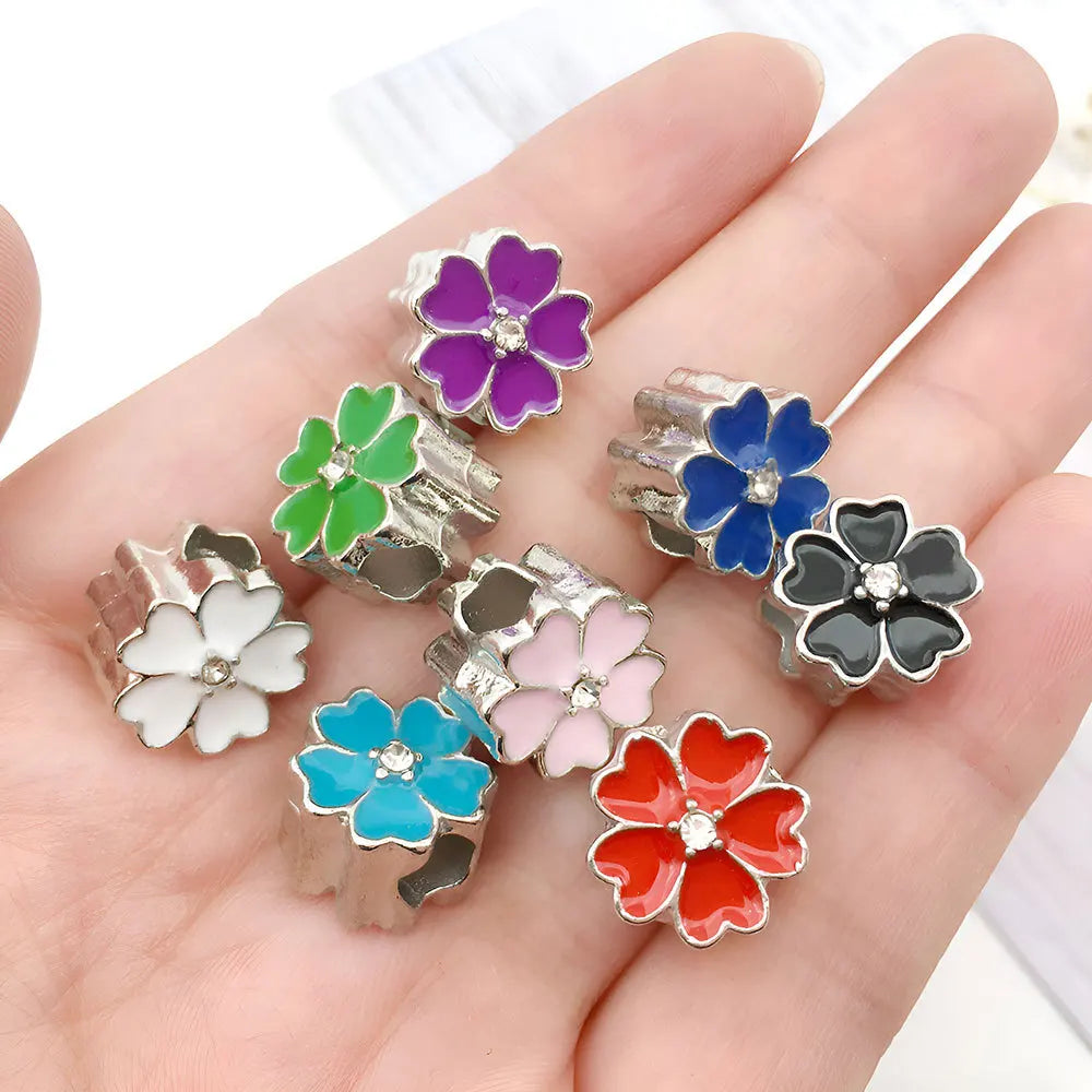 Enamel Zinc Alloy Sakura Flower Large Hole Beads for DIY Bracelet Beading Jewelry Making
