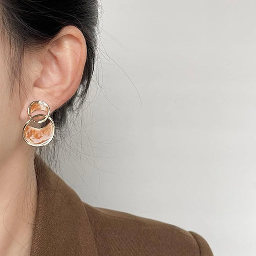 Maillard Style Double Hoop Drop Earrings, French Vintage Hollow Geometric Enamel Jewelry