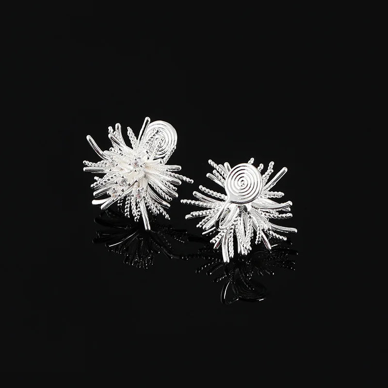 Elegant Silver Alloy Firework Spiral Statement Stud & Clip On No Piercing Women's Fashion Earrings