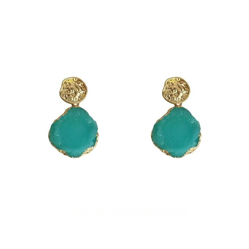 Glacier Blue Resin Copper Irregular Geometric Drop Earrings Light Luxury Resort Style
