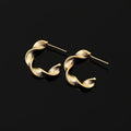 Elegant Gold Alloy Twisted Rope Hoop Stud & Clip On No Piercing Textured Spiral Circle Earrings