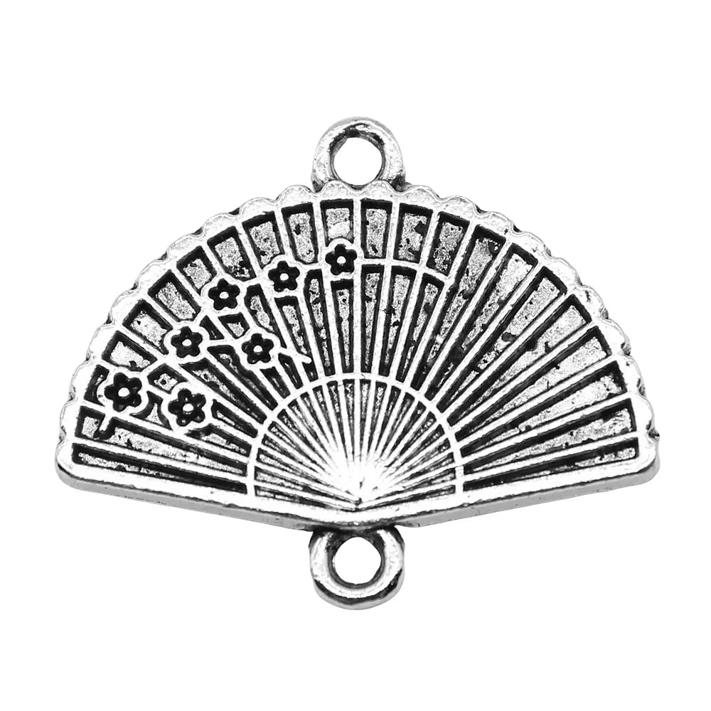 21x24mm 2.4g Antique Silver Zinc Alloy Fan Connector Charm for DIY Bracelet Necklace Jewelry Making