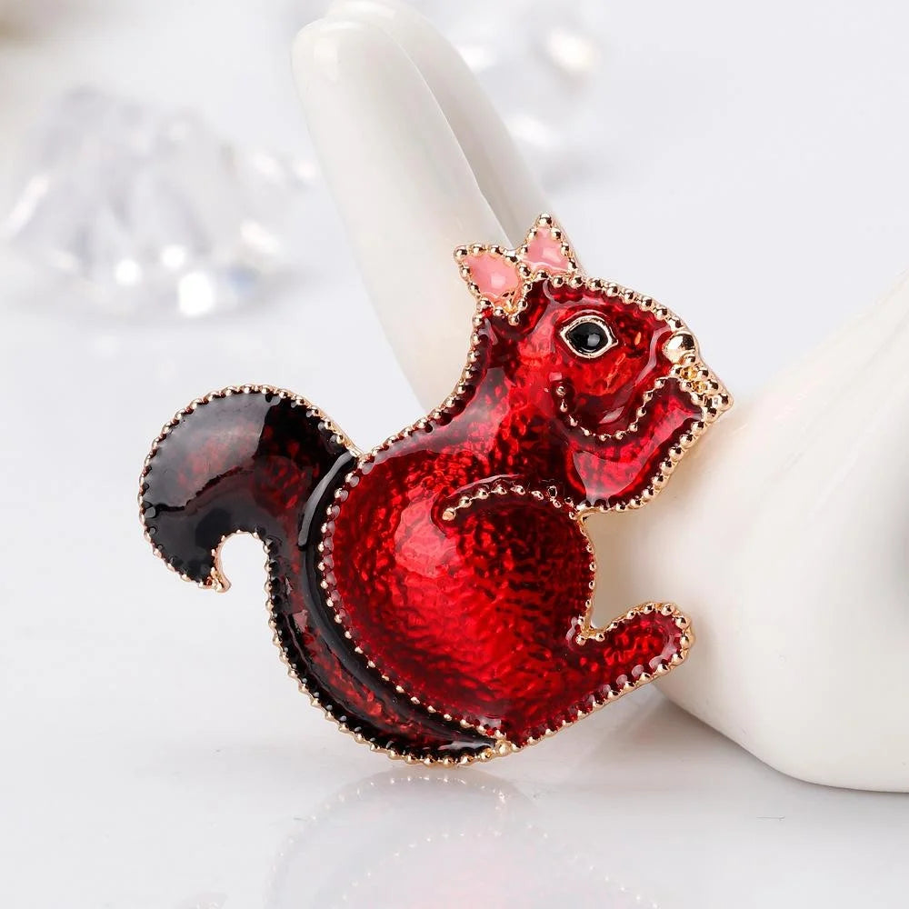 Cute Red Enamel Squirrel Alloy Brooch For Women, Animal Lapel Pin Corsage Suit Accessory Gift