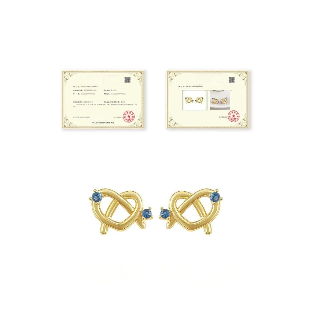 Original Design Copper Zircon Heart Pretzel Knot Stud Earrings For Women Versatile Geometric Jewelry
