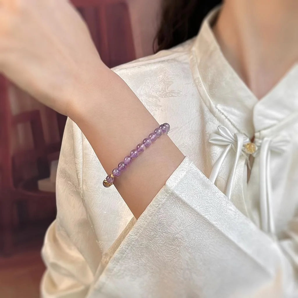 Natural Stone Lavender Amethyst Bracelet New Chinese Geometric Round Bead Jewelry