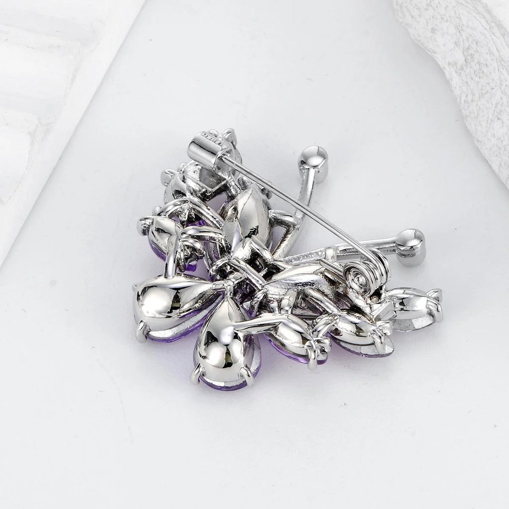 Elegant Purple Crystal Butterfly Brooch With Rhinestone Accents, Luxury Lapel Pin Suit Accessory Gift