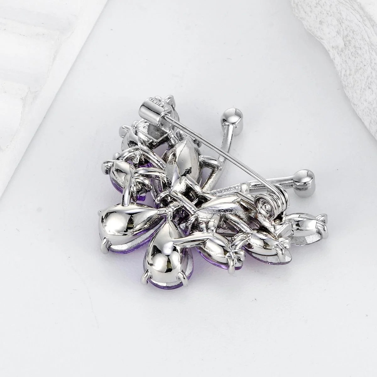 Elegant Purple Crystal Butterfly Brooch With Rhinestone Accents, Luxury Lapel Pin Suit Accessory Gift