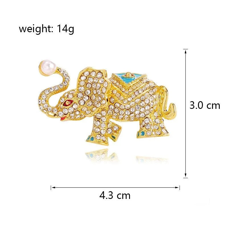 Luxury Rhinestone Elephant Brooch With Enamel Saddle And Faux Pearl, Elegant Animal Lapel Pin Corsage Gift