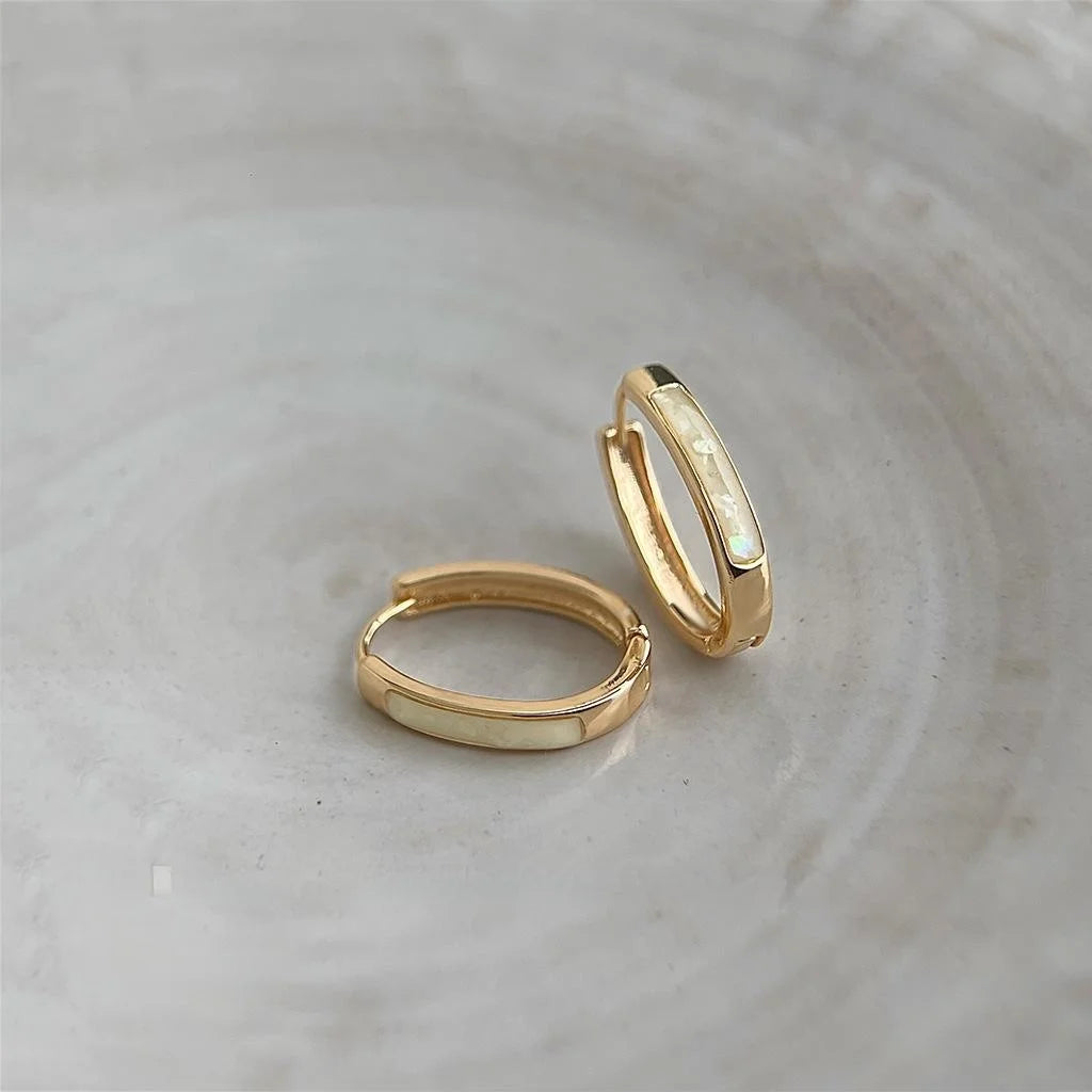 White Oval Crushed Shell Drop Earrings Copper Enamel Hoop Minimalist Korean Style Jewelry