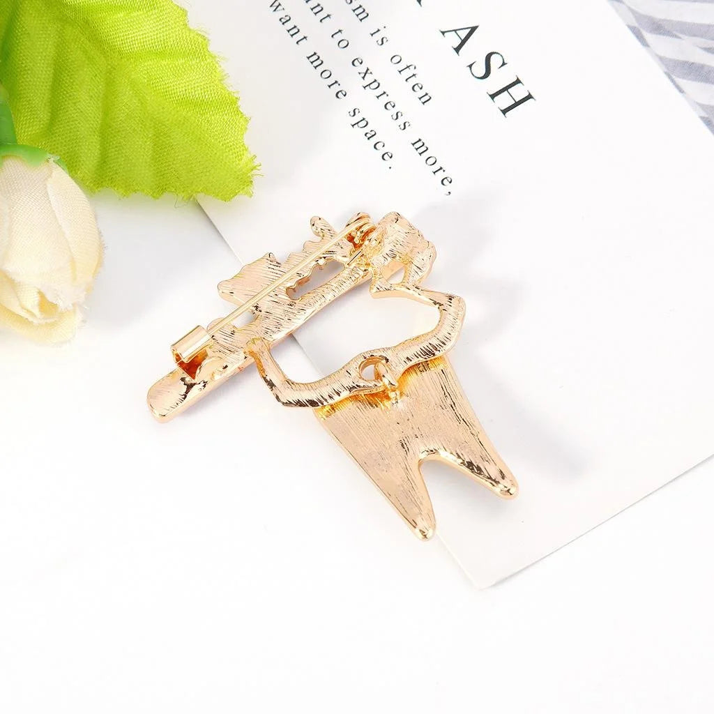Cute Enamel Tooth And Toothbrush Brooch, Creative Alloy Dentist Lapel Pin Corsage Gift For Women