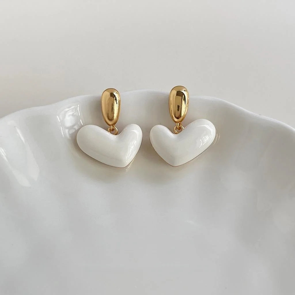 French Heart Drop Earrings 2025 New Copper Enamel Elegant Fashion Jewelry