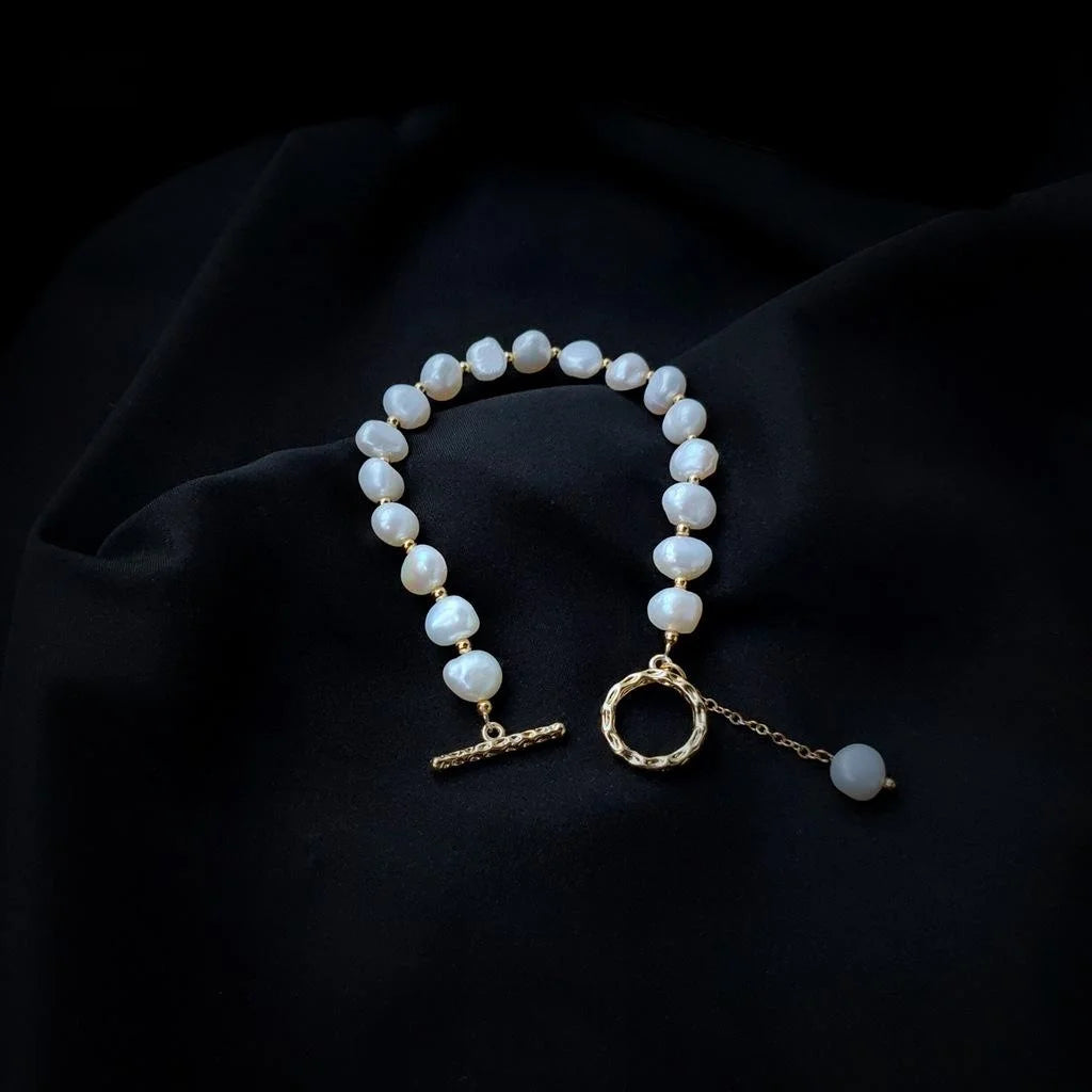 14K Gold Plated Irregular Baroque Natural Freshwater Pearl Vintage Geometric Bracelet