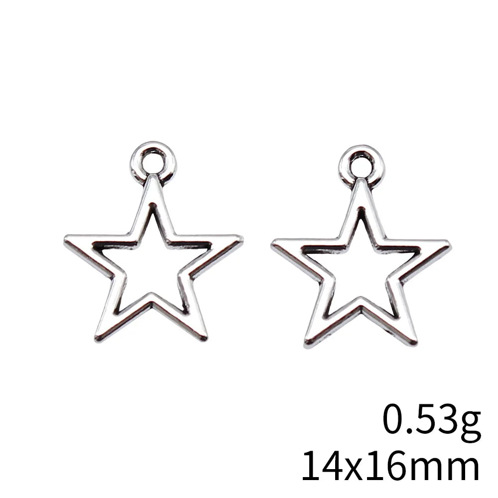 14x16mm 0.53g Antique Silver Zinc Alloy Five-Point Star Charm Pendant for DIY Necklace Bracelet Making