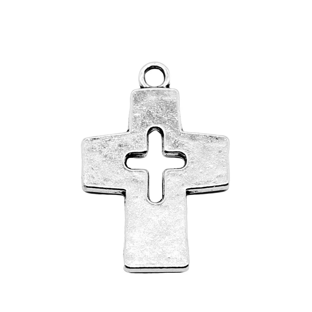 25x17mm 2.1g Antique Silver Zinc Alloy Cross Charm Pendant for DIY Handmade Jewelry Making