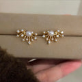 Luxury Silver Plated Copper Zircon Pearl Starburst Stud Earrings For Women