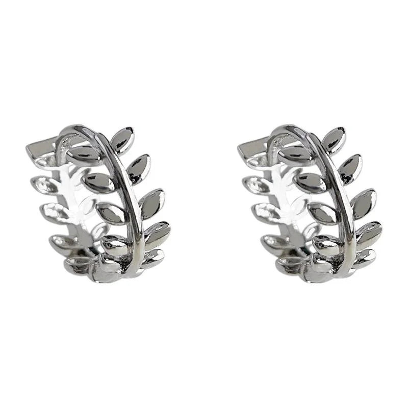 Copper Olive Leaf Hoop Drop Earrings Minimalist Wheat Leaf Metal Commuter Jewelry