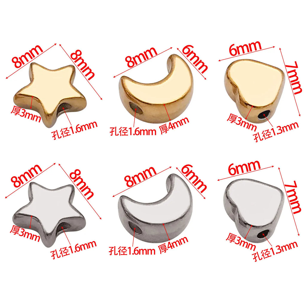 Stainless Steel Moon Heart Smooth Spacer Beads for DIY Bracelet Necklace Making