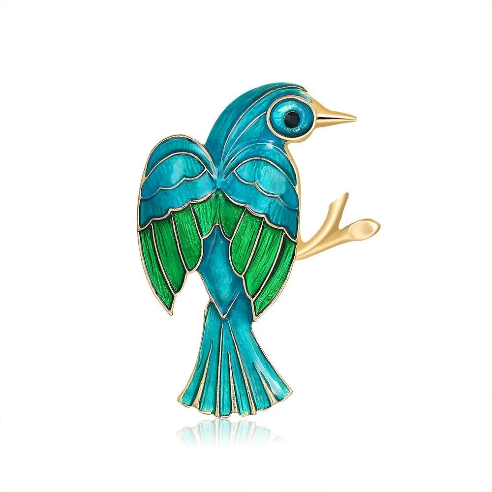 Elegant Enamel Bird Brooch With Rhinestone Eye, Gold Tone Alloy Animal Lapel Pin Scarf Corsage Gift