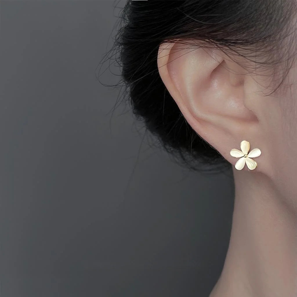 14K Gold Plated Copper Glass Cat Eye Flower Stud Earrings Sweet Forest Style Jewelry