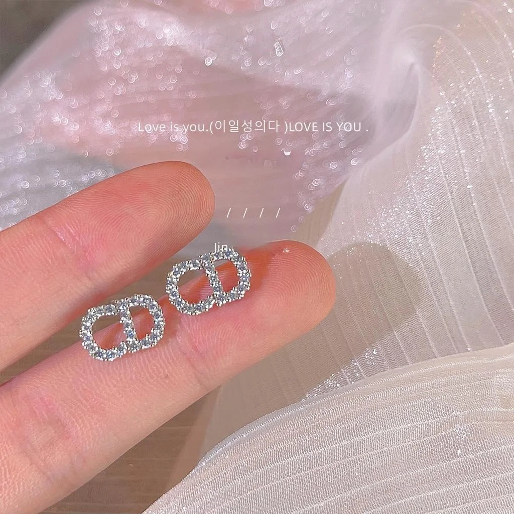 Copper Micro Pave CZ Hollow Letter Stud Earrings With Silver Plated Posts