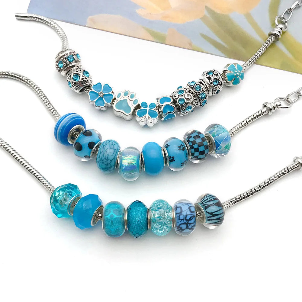 Lake Blue Resin Rhinestone Large Hole Loose Beads for Bracelet Necklace DIY