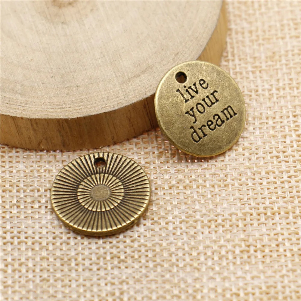 20mm 3g Multicolor Zinc Alloy Live Your Dream Letter Charm Pendant for DIY Jewelry Making