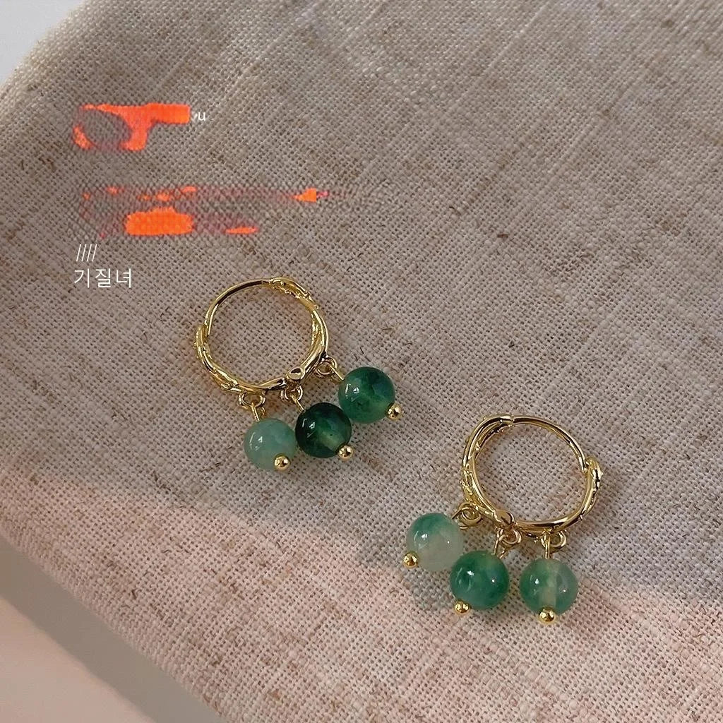 Forest Style Handmade Copper Jasper Moss Agate Round Geometric Stud Earrings For Women