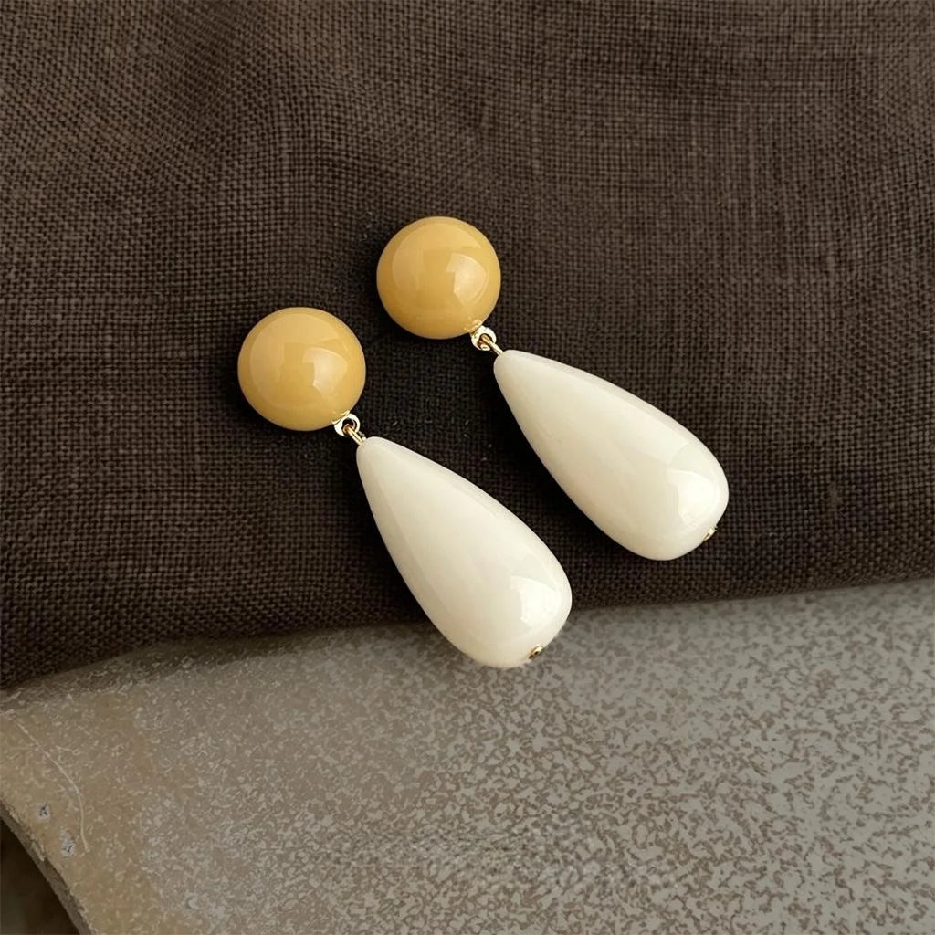 Korean Style Handmade Resin Teardrop Star Stud Earrings With Silver Plated 14K Gold Finish