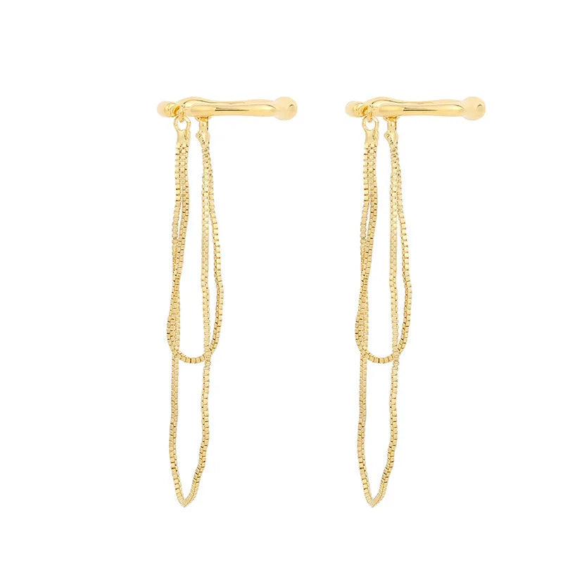 Elegant Irregular Hoop Chain Tassel Ear Cuff Alloy Stud & Clip On No Piercing Drop Earrings