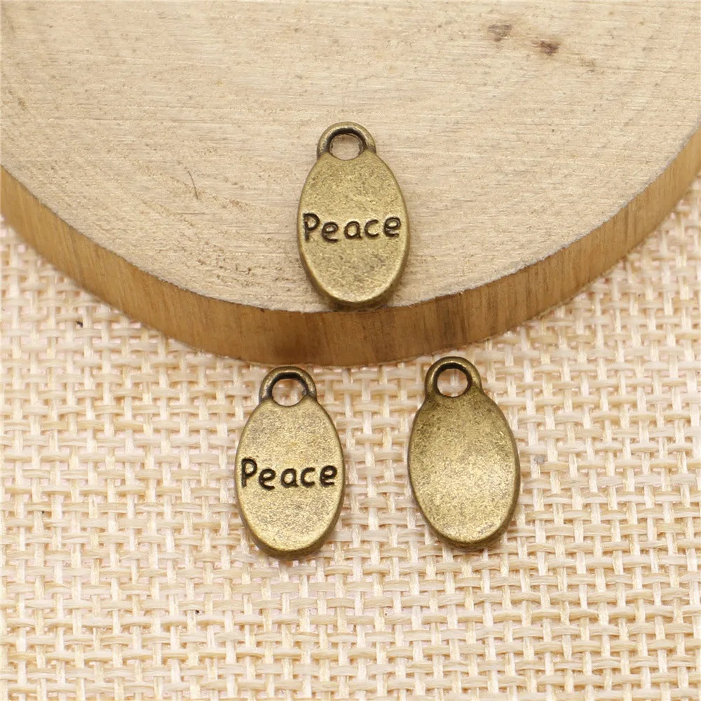 15x8mm 1.4g Antique Bronze Zinc Alloy Peace Charm Pendant for DIY Necklace Bracelet Jewelry Making