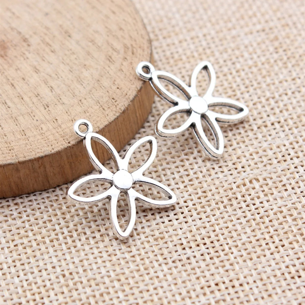 24x21mm 1.9g Antique Silver Zinc Alloy Flower Charm Pendant for DIY Necklace Bracelet Jewelry Making